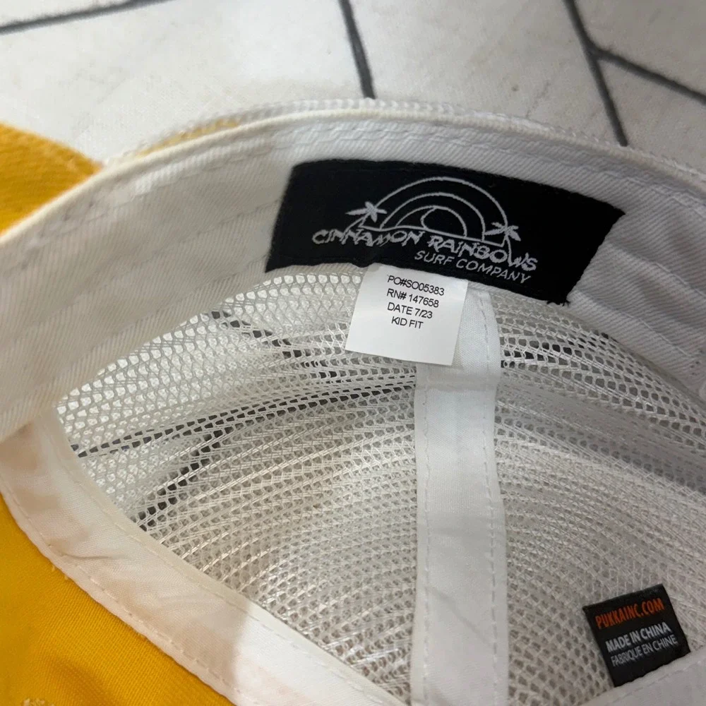 Cinnamon Rainbows Surf Company Trucker Hat Kids Yellow Mesh Snapback Patch Cap